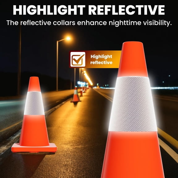 18" Traffic Cones, Stackable Safety Road Parking Cones with High-Visibility Reflective Collars, Sturdy PVC Base Traffic Control Cones for Home, Driveway, Construction Site & School Use
