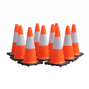 18" Traffic Safety Cone, 3 Lbs, Orange, 6" Hi Intensity Reflective Collars, 10PC