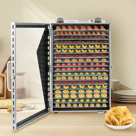 18-Tray Stainless Steel Food Dehydrator with Adjustable Timer & Temperature