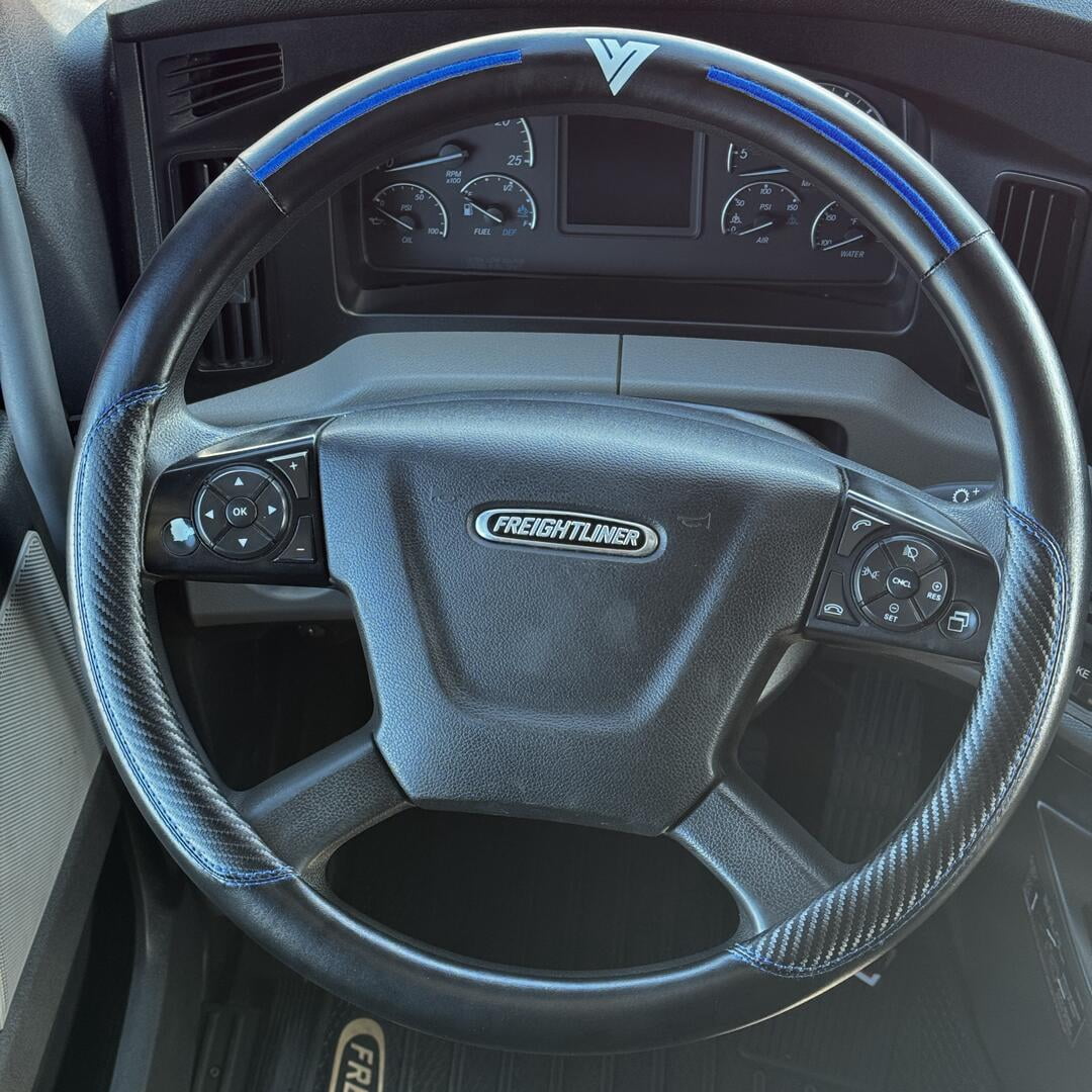 18" Truck Semi Steering Wheel Cover / Black Faux Leather / Slight Blue Accents