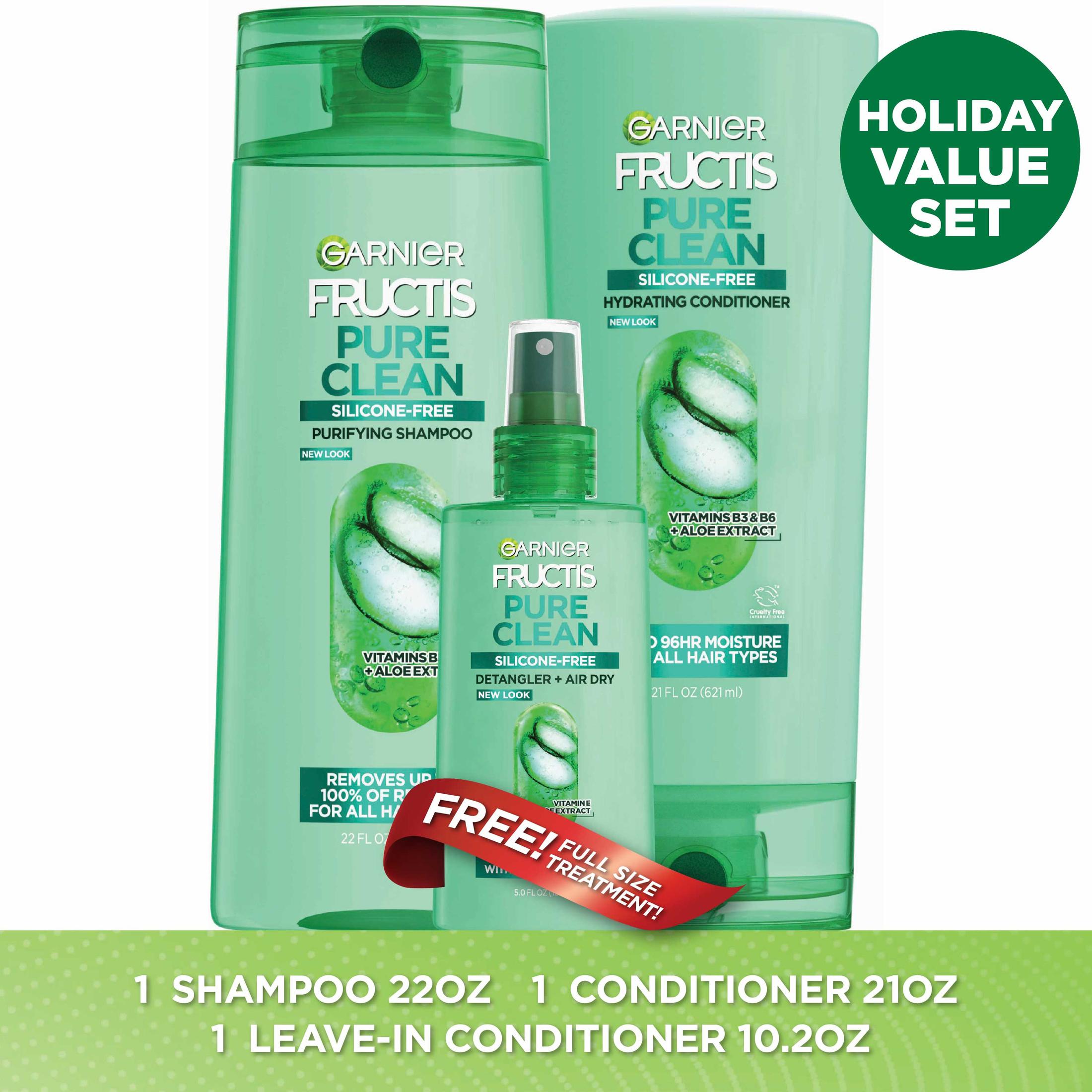 ($18 Value) Garnier Fructis Pure Clean Shampoo Conditioner and Treatment Gift Set, Holiday Kit - image 1 of 9