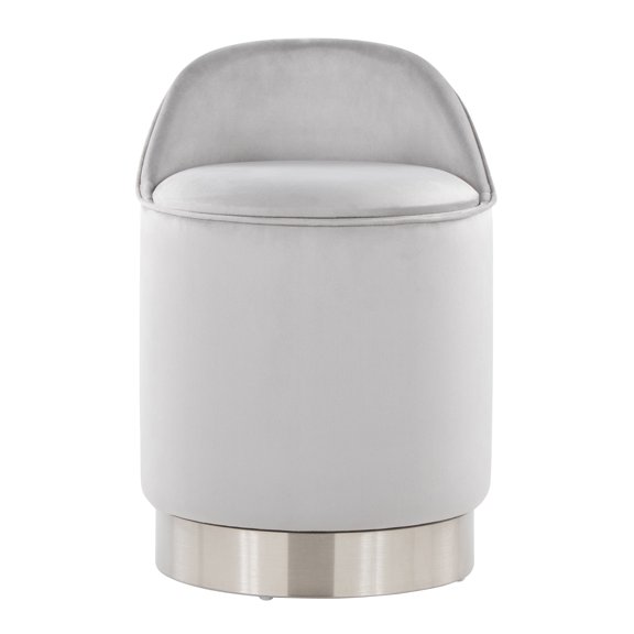 18" Vanity Stool with Swivel in Chrome Metal and Silver Velvet