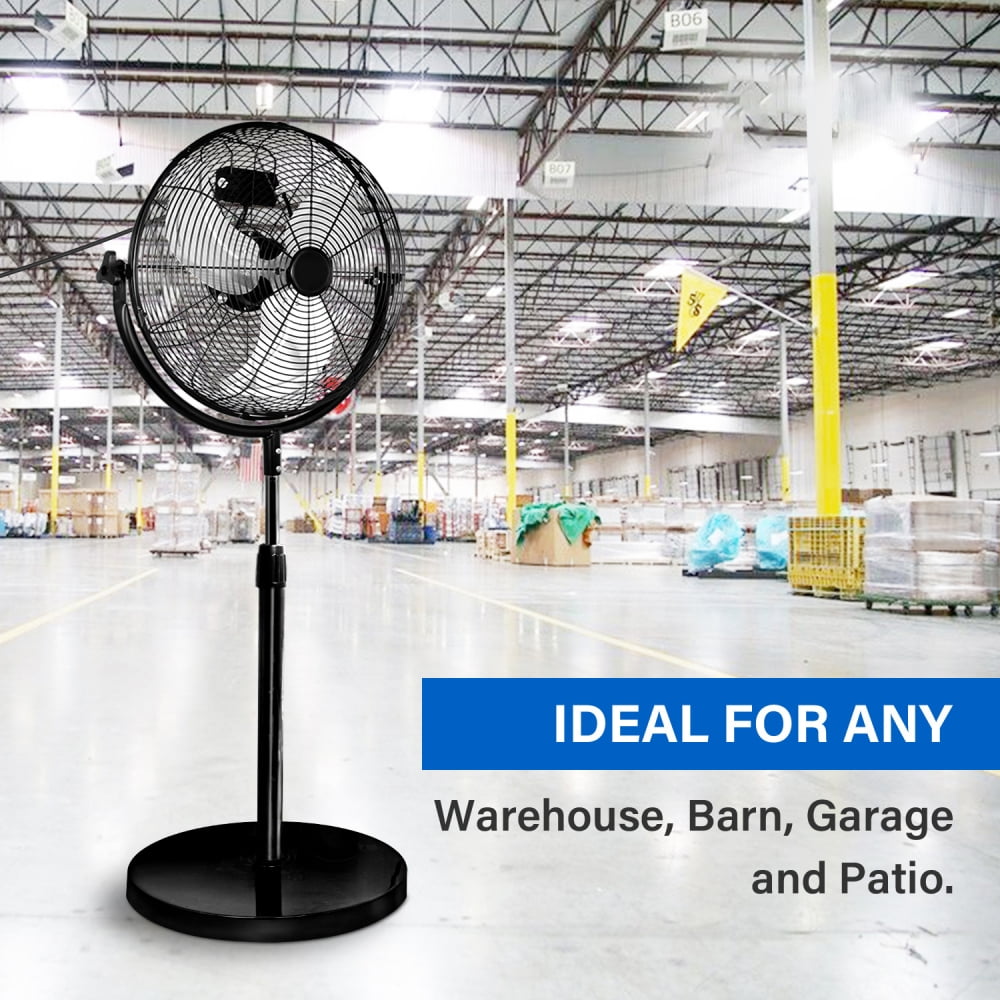 Black Adjustable Height Industrial Floor Fan with Three Speed Settings