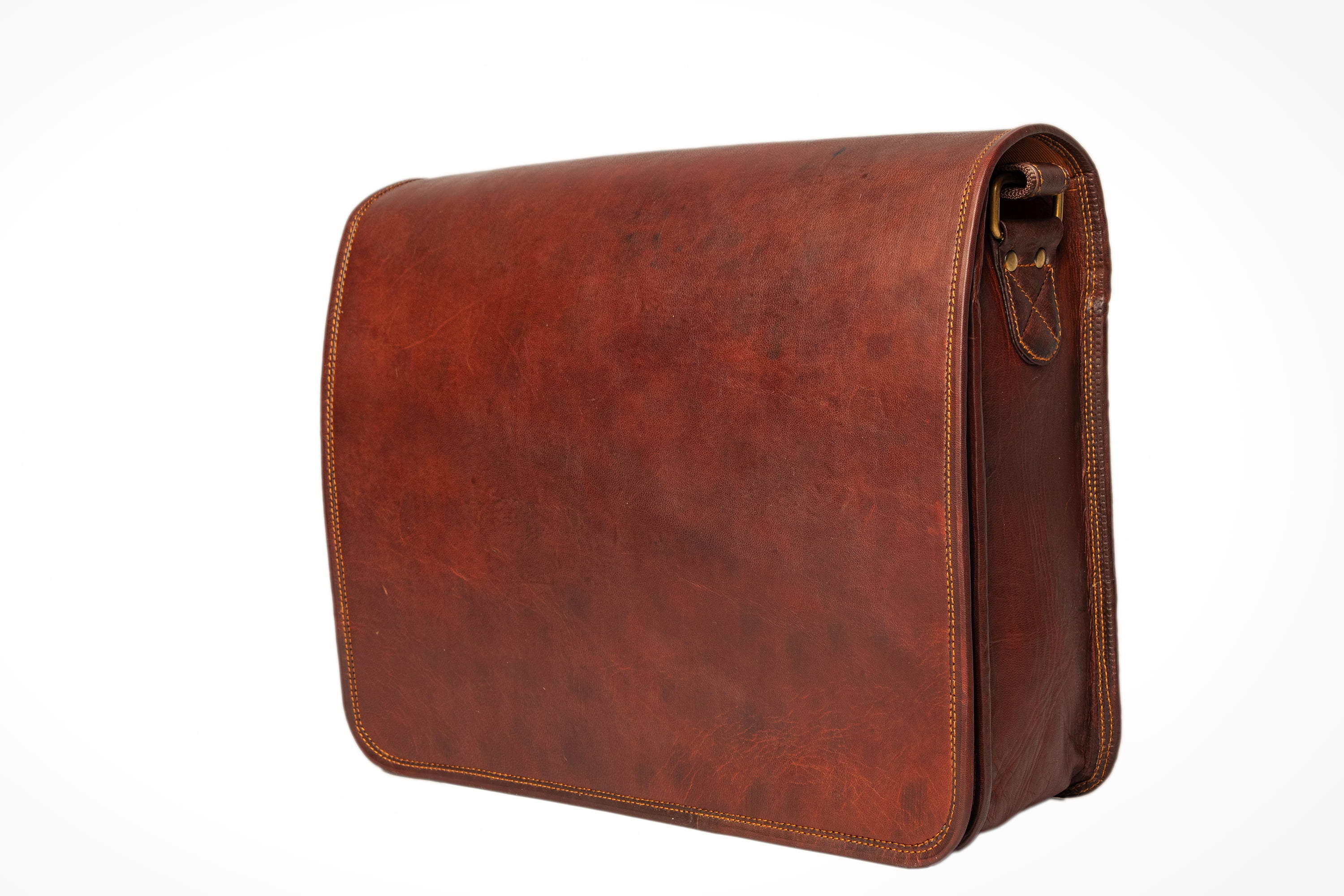 18" Vintage Soft Leather Messenger Brown Real Laptop Satchel Bag Genuine Briefcase (Dark Brown)
