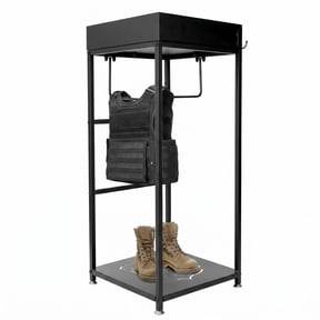 18" W18" L43" H Industrial Grade Police Duty Gear Rack, Powder Coated Steel Tactical Stand for Home Armory or Precinct, Multi-Hook Organization System for Belts and Vests