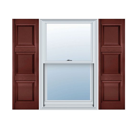 18"W X 66"H Lifetime Vinyl, Custom Three Equal Panel, Raised Panel Shutters, W/Shutter-Loks (Per Pair), Burgundy Red