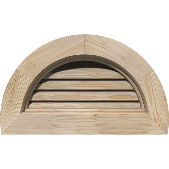 18"W x 09"H Half Round Gable Vent (23"W x 14"H Frame Size): Unfinished, Functional, Smooth Pine Gable Vent w/ Brick Mould Face Frame