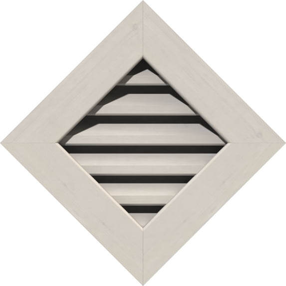 18"W x 18"H Diamond Gable Vent (24 3/8"W x 24 3/8"H Frame Size): Primed, Functional, Smooth Pine Gable Vent w/ 1" x 4" Flat Trim Frame