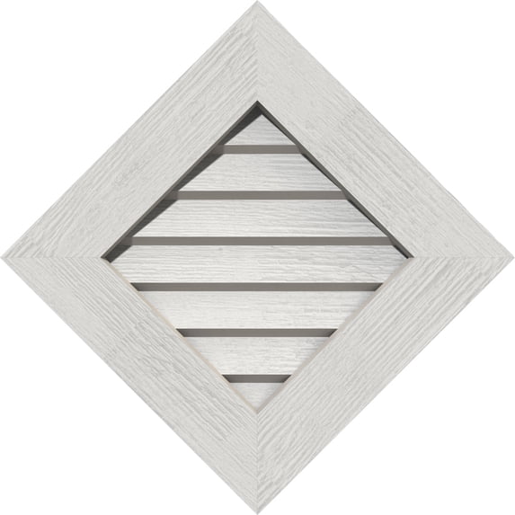 18"W x 18"H Diamond Gable Vent (24 3/8"W x 24 3/8"H Frame Size): Primed, Non-Functional, Rough Sawn Western Red Cedar Gable Vent w/ Decorative Face Frame