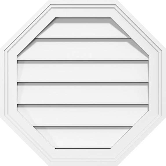 18"W x 18"H Octagonal Surface Mount PVC Gable Vent: Functional, w/ 2"W x 1-1/2"P Brickmould Frame