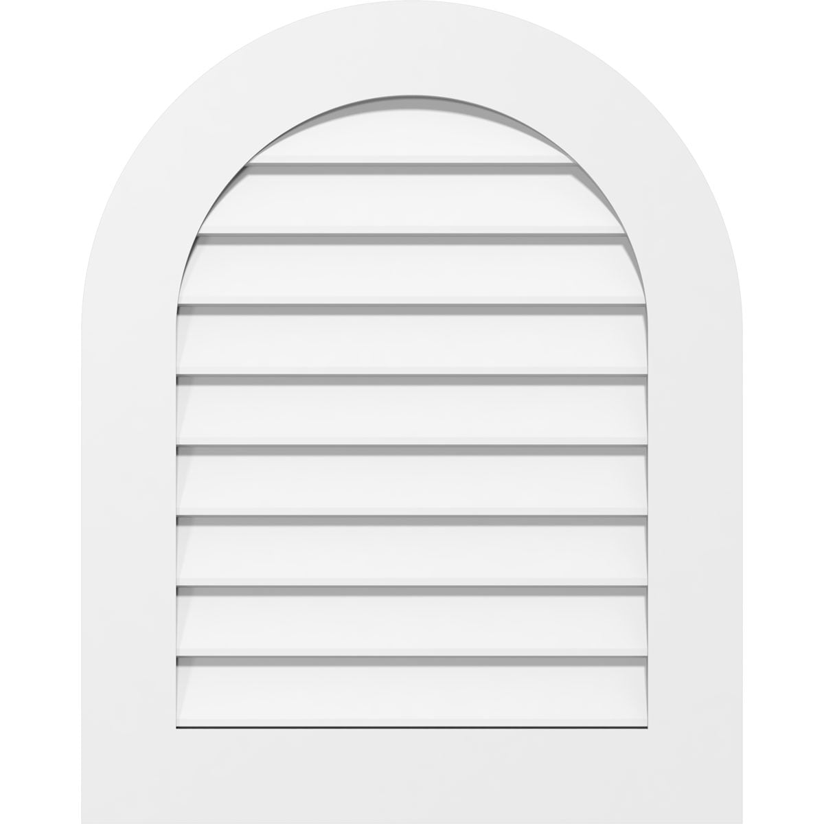 18"W x 22"H Round Top Surface Mount PVC Gable Vent: Non-Functional, w/ 3-1/2"W x 1"P Standard Frame