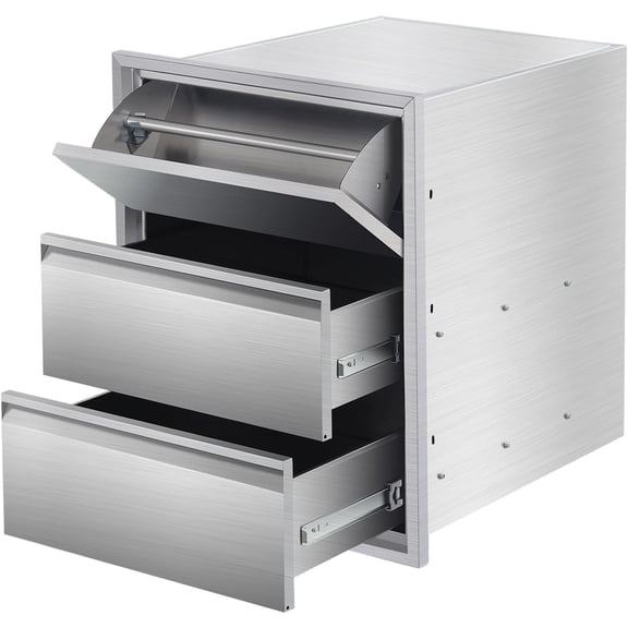 18" W x 23" H x 23" D Outdoor Kitchen Drawers with Paper Towel Holder - Box Frame Style Flush Mount BBQ Drawers, Stainless Steel for Outdoor Kitchen & Patio Grill Station, Durable Double Access Storag
