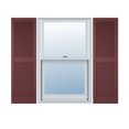 thumbnail image 1 of 18"W x 27"H Lifetime Vinyl, Custom Cathedral Top Center Mullion, Open Louver Shutters, w/Shutter-Loks (Per Pair), Wineberry, 1 of 15
