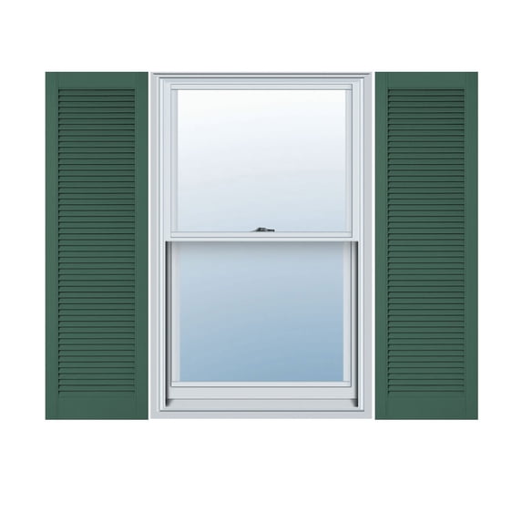 18"W x 27"H Lifetime Vinyl, Custom Straight Top All Louver, Open Louver Shutters, w/Shutter-Loks (Per Pair), Forest Green