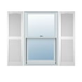 thumbnail image 1 of 18"W x 29"H Lifetime Vinyl, Custom Cathedral Top Center Mullion, Open Louver Shutters, w/Shutter-Loks (Per Pair), Bright White, 1 of 15
