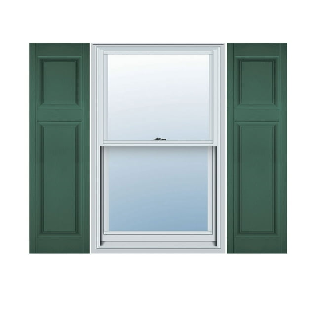 18"W x 29"H Lifetime Vinyl, Custom Offset Panel, Raised Panel Shutters, Forest Green