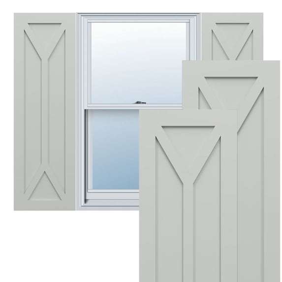 18"W x 29"H True Fit PVC San Carlos Mission Style Fixed Mount Shutters, Hailstorm Gray (Per Pair - Hardware Not Included)