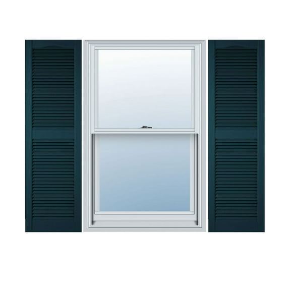 18"W x 30"H Lifetime Vinyl, Custom Cathedral Top Center Mullion, Open Louver Shutters, w/Shutter-Loks (Per Pair), Midnight Blue