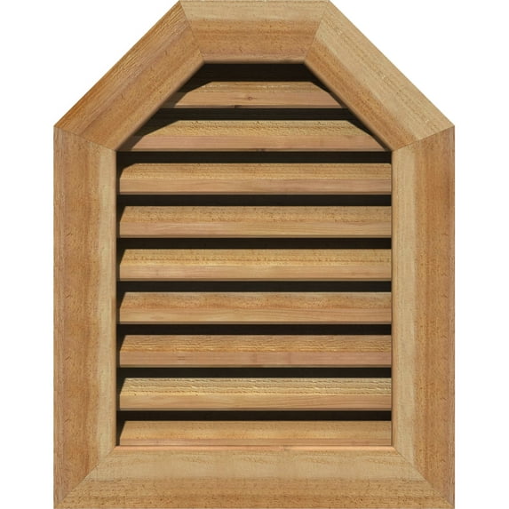 18"W x 30"H Octagonal Top Gable Vent (23"W x 35"H Frame Size): Unfinished, Functional, Rough Sawn Western Red Cedar Gable Vent w/ 1" x 4" Flat Trim Frame