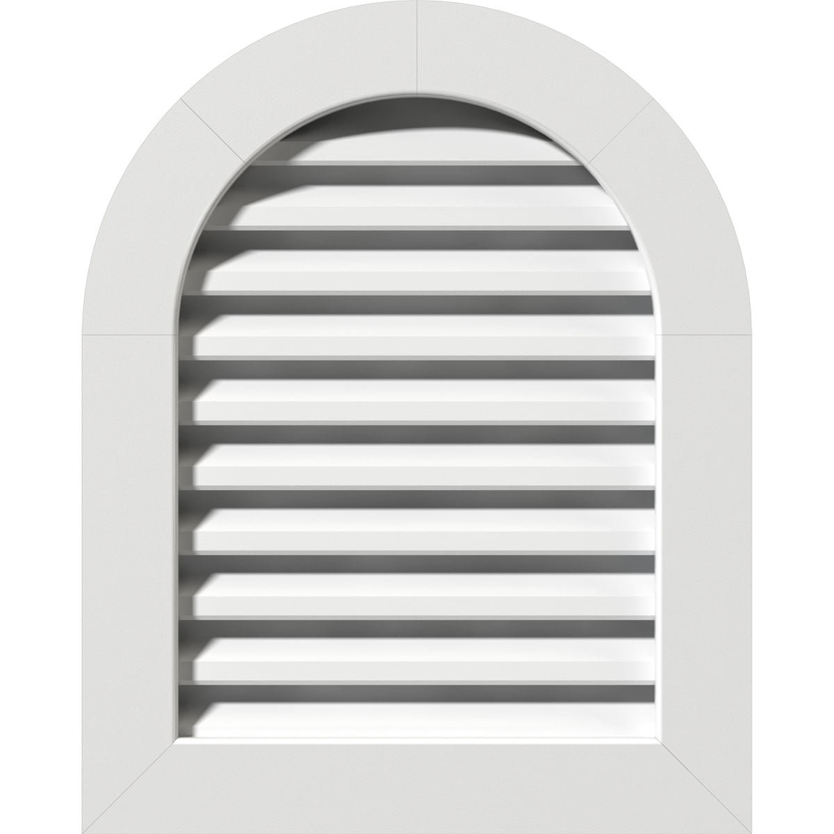 18"W x 30"H Round Top Gable Vent (23"W x 35"H Frame Size): Functional, PVC Gable Vent w/ 1" x 4" Flat Trim Frame