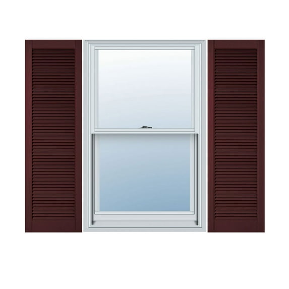 18"W x 33"H Lifetime Vinyl, Custom Straight Top All Louver, Open Louver Shutters, w/Shutter-Loks (Per Pair), Bordeaux