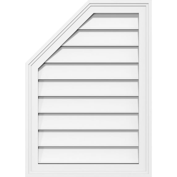 18"W x 36"H Half Octagon Top Left Surface Mount PVC Gable Vent: Functional, w/ 2"W x 1-1/2"P Brickmould Frame