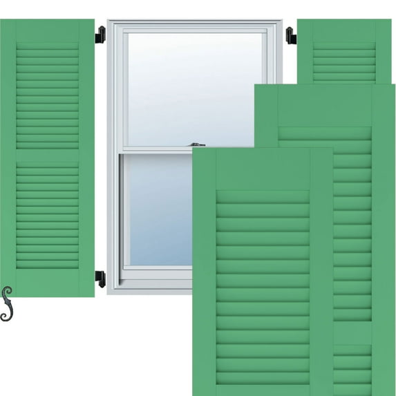 18"W x 37"H Americraft Two Equal Louver Exterior Real Wood Shutters (Per Pair), Lily Pads