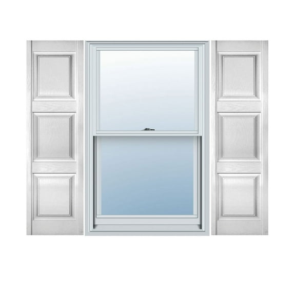 18"W x 37"H Lifetime Vinyl, Custom Three Equal Panel, Raised Panel Shutters, w/Shutter-Loks (Per Pair), Bright White
