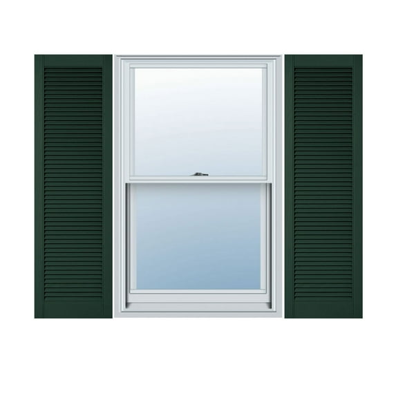 18"W x 40"H Lifetime Vinyl, Custom Straight Top All Louver, Open Louver Shutters, w/Shutter-Loks (Per Pair), Midnight Green