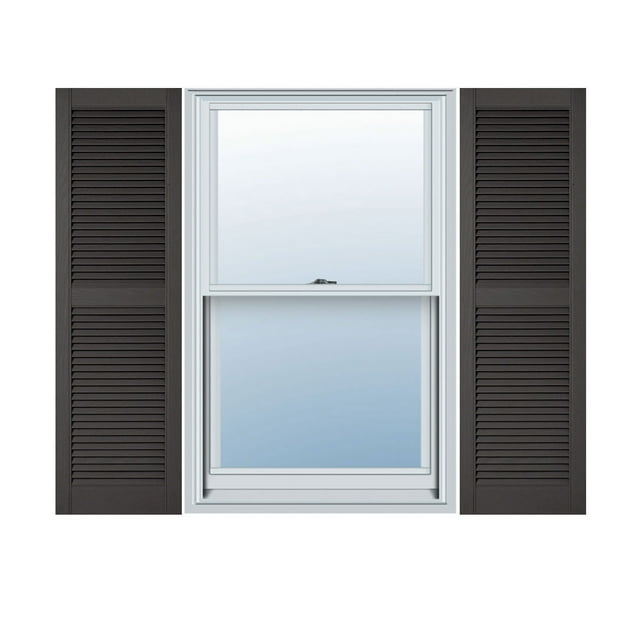18"W x 40"H Lifetime Vinyl, Custom Straight Top Center Mullion, Open Louver Shutters, Tuxedo Grey