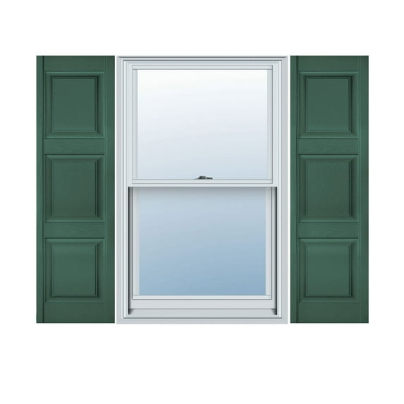 18"W x 41"H Lifetime Vinyl, Custom Three Equal Panel, Raised Panel Shutters, Forest Green