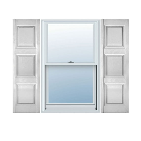 18"W x 41"H Lifetime Vinyl, Custom Three Equal Panel, Raised Panel Shutters, w/Shutter-Loks (Per Pair), White