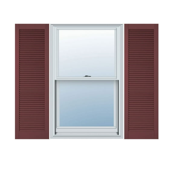 18"W x 45"H Lifetime Vinyl, Custom Straight Top All Louver, Open Louver Shutters, w/Shutter-Loks (Per Pair), Wineberry