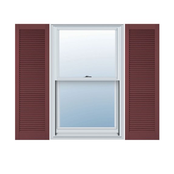 18"W x 50"H Lifetime Vinyl, Custom Straight Top All Louver, Open Louver Shutters, w/Shutter-Loks (Per Pair), Wineberry