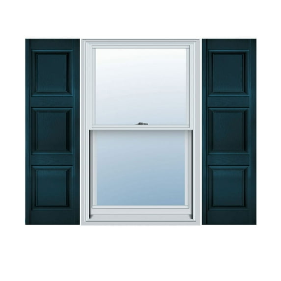 18"W x 50"H Lifetime Vinyl, Custom Three Equal Panel, Raised Panel Shutters, Midnight Blue
