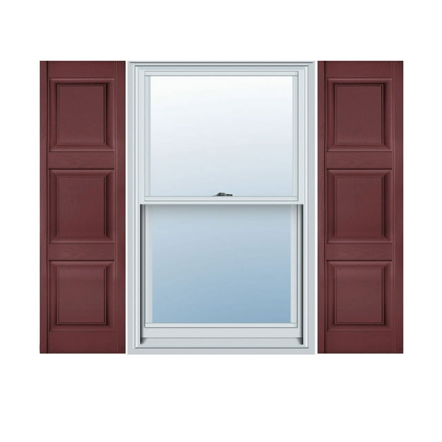 18"W x 50"H Lifetime Vinyl, Custom Three Equal Panel, Raised Panel Shutters, w/Shutter-Loks (Per Pair), Wineberry