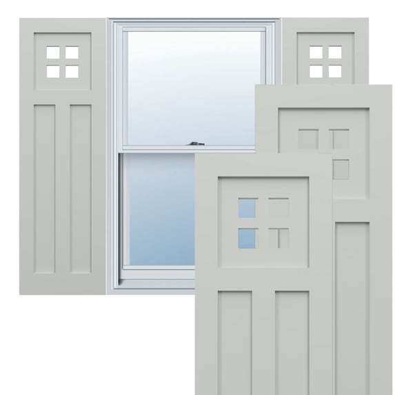18"W x 52"H True Fit PVC San Antonio Mission Style Fixed Mount Shutters, Hailstorm Gray (Per Pair - Hardware Not Included)