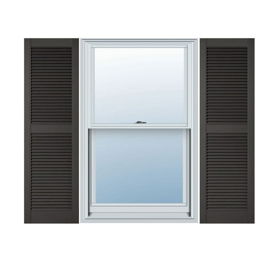 18"W x 57"H Lifetime Vinyl, Custom Straight Top Center Mullion, Open Louver Shutters, Musket Brown