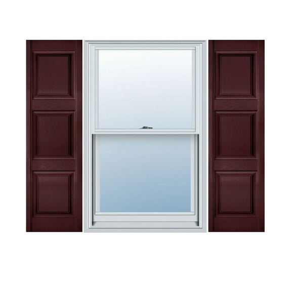 18"W x 57"H Lifetime Vinyl, Custom Three Equal Panel, Raised Panel Shutters, Bordeaux