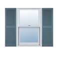 thumbnail image 1 of 18"W x 58"H Lifetime Vinyl, Custom Cathedral Top Center Mullion, Open Louver Shutters, w/Shutter-Loks (Per Pair), Wedgewood Blue, 1 of 15