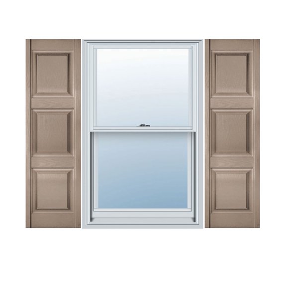 18"W x 58"H Lifetime Vinyl, Custom Three Equal Panel, Raised Panel Shutters, Wicker
