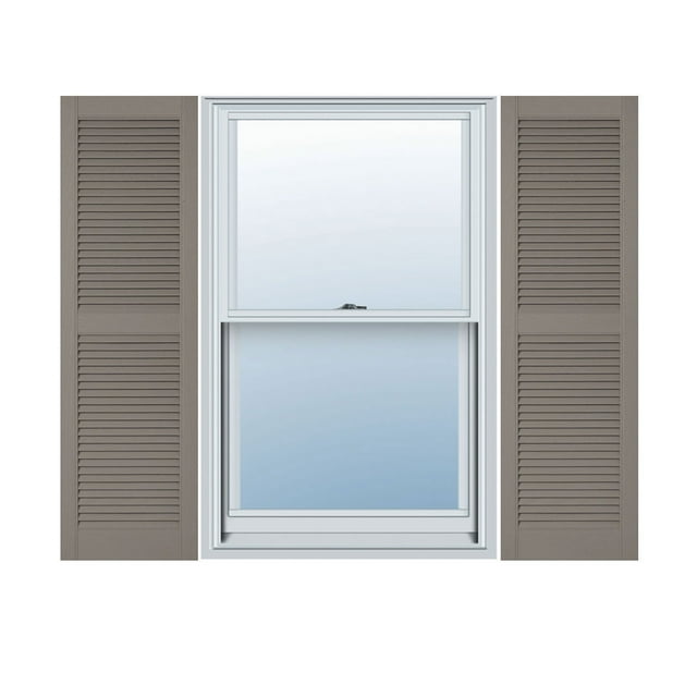 18"W x 62"H Lifetime Vinyl, Custom Straight Top Center Mullion, Open Louver Shutters, w/Shutter-Loks (Per Pair), Clay