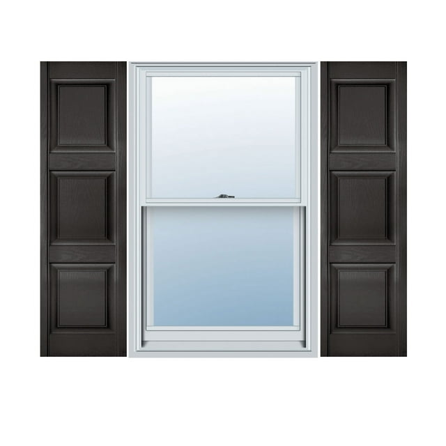 18"W x 62"H Lifetime Vinyl, Custom Three Equal Panel, Raised Panel Shutters, Musket Brown
