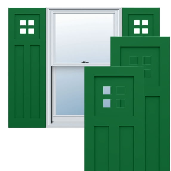 18"W x 65"H True Fit PVC San Antonio Mission Style Fixed Mount Shutters, Viridian Green (Per Pair - Hardware Not Included)