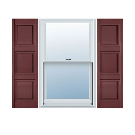 18"W x 67"H Lifetime Vinyl, Custom Three Equal Panel, Raised Panel Shutters, Wineberry