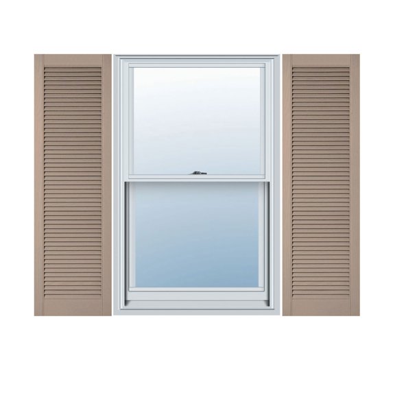18"W x 68"H Lifetime Vinyl, Custom Straight Top All Louver, Open Louver Shutters, w/Shutter-Loks (Per Pair), Wicker
