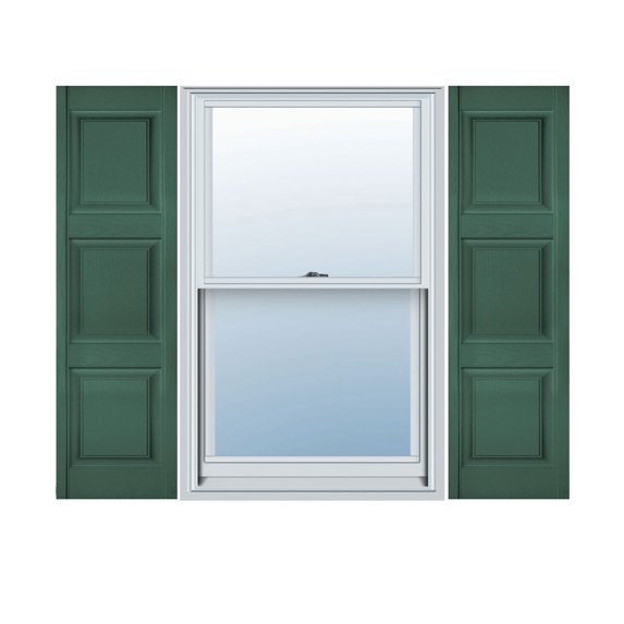 18"W x 70"H Lifetime Vinyl, Custom Three Equal Panel, Raised Panel Shutters, Forest Green