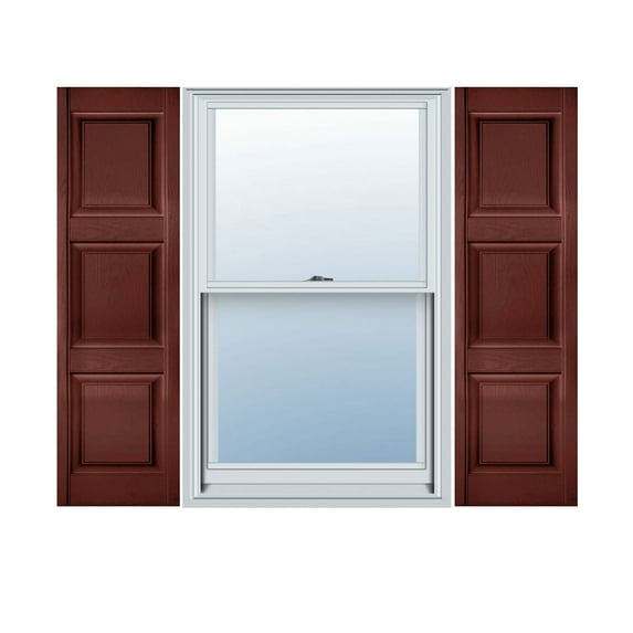 18"W x 72"H Lifetime Vinyl, Custom Three Equal Panel, Raised Panel Shutters, w/Shutter-Loks (Per Pair), Burgundy Red