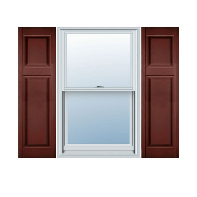18"W x 74"H Lifetime Vinyl, Custom Offset Panel, Raised Panel Shutters, Burgundy Red