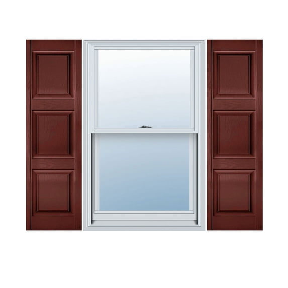18"W x 74"H Lifetime Vinyl, Custom Three Equal Panel, Raised Panel Shutters, Burgundy Red
